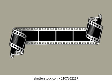 A film stripe with twisted ends. Vintage colorized engraving stylized drawing. Vector illustration