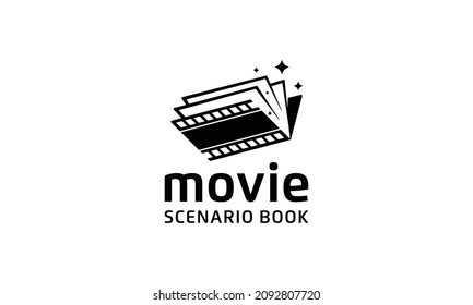 Film stripes with book for movie scenario logo design template