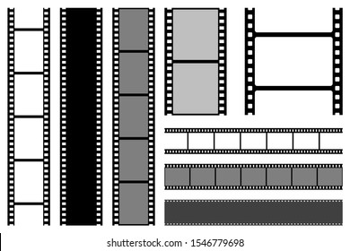 Film strips collection. Old retro cinema strip. Vector photo frame.