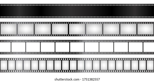 Film strips collection. Old retro cinema movie strip. Vector illustration. Video recording.