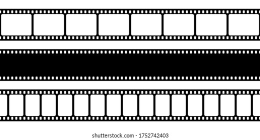 Film strips collection. Old retro cinema movie strip. Vector illustration. Video recording.