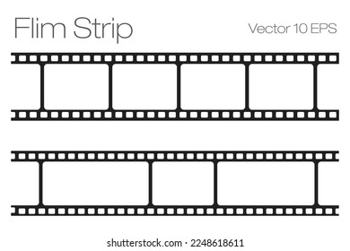 film strips collection. Old retro cinema movie strip. Video recording. Vector illustration.