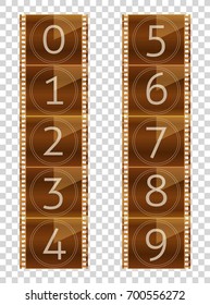 Film strips. Final countdown. Real color vector illustration. Transparent background.