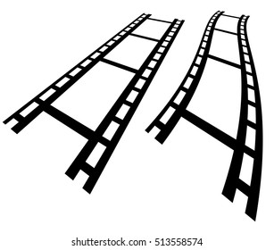 Film strips in perspective. Straight and distorted filmstrip.