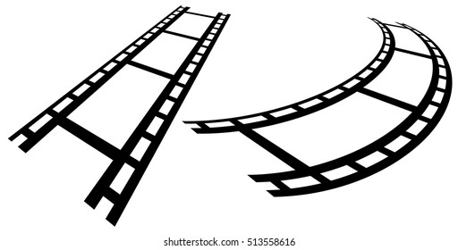 Film strips in perspective. Straight and distorted filmstrip.