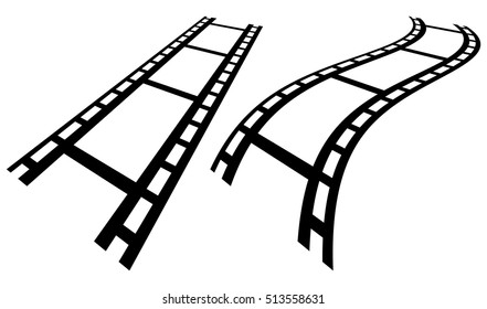 Film strips in perspective. Straight and distorted filmstrip.