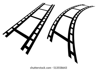 Film strips in perspective. Straight and distorted filmstrip.