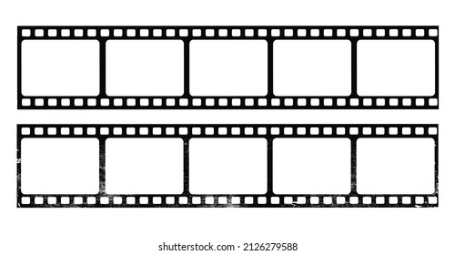 Film strips set vector icon. Retro picture with film strip and grunge. Film strip roll. Video tape photo frame.