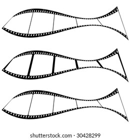 Film strips warped into a fish shape with room for your own images
