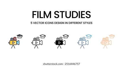 Film Studies icons set five different style vector stock illustration