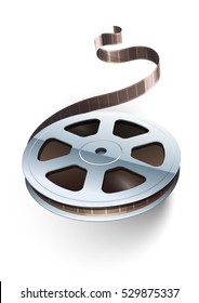 Film tape cinematography video movie disk isolated for classic vintage cinema theatre. Vector illustration. On white transparent background 