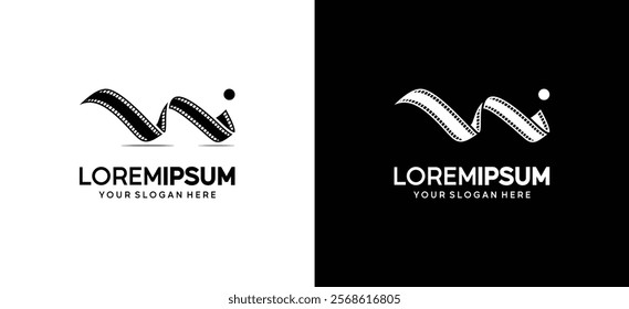 Film tape logo design with creative illustration of mountain, mountain movie logo