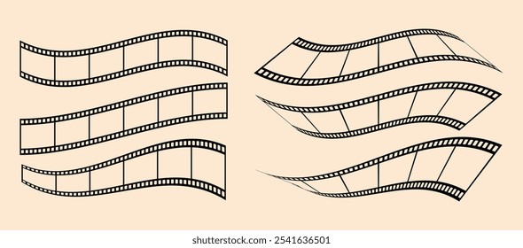 Film tape strip frame or border set. Photo, cinema or movie negative reel. cinematic Seamless frame border retro style Old white and black film roll tapes of 35mm border design element in EPS 10.