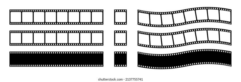 Tiras de cinta para películas, carrete de cine. Tira de película con marcos, fotos y videos para la cámara. Viejas cintas de película blancas y negras de 35 mm. Recorrido con borde para fotografía, aislado en segundo plano. Vector.