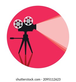 Film time concept layout icon with movie projector. Vector