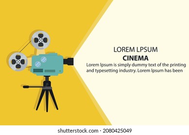 Film time concept mockup with movie projector and text area. Movie poster, booklet or banner template. Vector