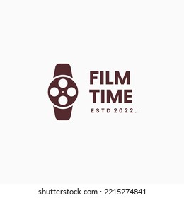 film time logo. watch combine with film roll logo design icon template
