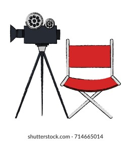 film video camera with director chair