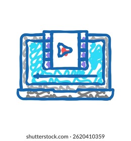 film watching on laptop doodle icon sketch vector. film watching on laptop sign. isolated symbol illustration