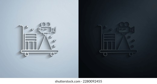 Filming, dolly, camera paper icon with shadow effect vector illuistration design