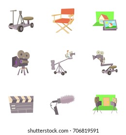 Filming icons set. Cartoon set of 9 filming vector icons for web isolated on white background