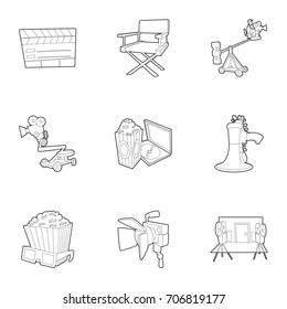 Filming icons set. Outline set of 9 filming vector icons for web isolated on white background