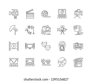 Filming line icons, signs, vector set, outline illustration concept 