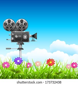 Filming in the nature. Vector illustration. 