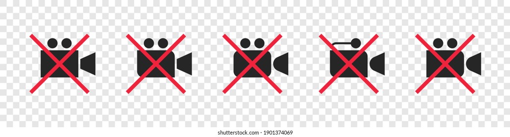 Filming is prohibited. Video camera icons set. Film camera, movie camera icons. Video recorder icons. New icons. Vector illustration