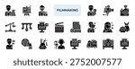 Filmmaking Icon set Collection in Solid Glyph Style. cinema, movie, director, producer, actor, script