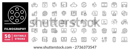 Filmography editable line icons set: movie and cinema symbols