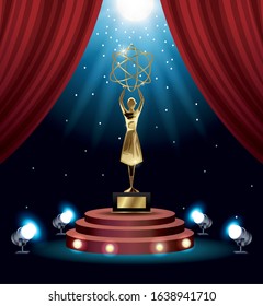 films award woman lifting atom trophy vector illustration design