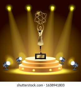films award woman lifting atom trophy vector illustration design