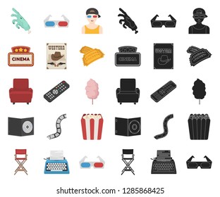 Films and cinema cartoon,black icons in set collection for design.Movies and Attributes vector symbol stock web illustration.