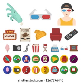 Films and cinema cartoon,flat icons in set collection for design.Movies and Attributes vector symbol stock web illustration.