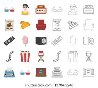 Films and cinema cartoon,outline icons in set collection for design.Movies and Attributes vector symbol stock web illustration.