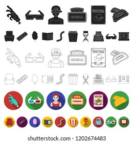 Films and cinema flat icons in set collection for design.Movies and Attributes vector symbol stock web illustration.