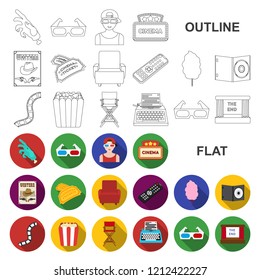 Films and cinema flat icons in set collection for design.Movies and Attributes vector symbol stock web illustration.