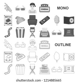 Films and cinema monochrom icons in set collection for design.Movies and Attributes vector symbol stock web illustration.