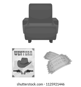 Films and cinema monochrome icons in set collection for design.Movies and Attributes vector symbol stock web illustration.