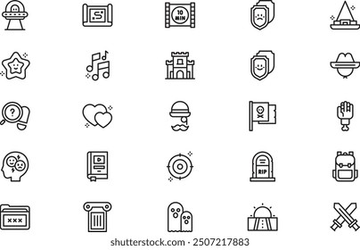 Films genre icons collection is a vector illustration with editable stroke.