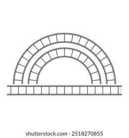 Filmstrip arch icon. Curved film frame. Vector cinema design. Abstract movie reel.