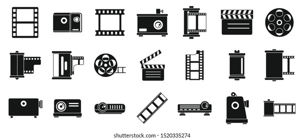 Filmstrip camera icons set. Simple set of filmstrip camera vector icons for web design on white background