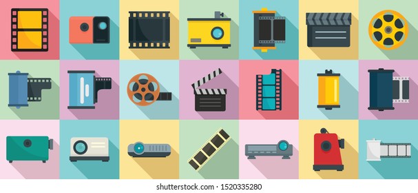 Filmstrip icons set. Flat set of filmstrip vector icons for web design