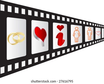 filmstrip with love elements