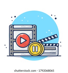 Filmstrip Old with Tune Music and Recording Vector Illustration. Set Music, Tune, Note, Earphone, Sound, Song, Audio.  Flat Cartoon Style Suitable for Sticker, Wallpaper, Icon, etc.