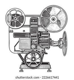 Filmstrip Projector Retro Camera Sketch Hand Drawn Vector Illustration