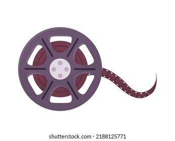 Filmstrip reel vector illustration. Vintage videotape isolated clipart on white background. Cinematography and filmmaking equipment. Film strip rolls, camera tape design element.