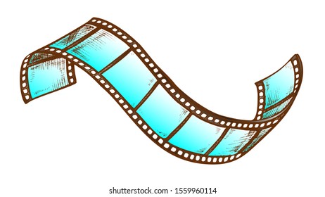 Filmstrip Roll For Cinema Projector Retro Vector. Simple Ancient Blank Filmstrip Slides. Hollywood Filmmaking Element Engraving Mockup Designed In Vintage Style Color Illustration