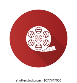 Filmstrip roll flat design long shadow glyph icon. Movie reel. Vector silhouette illustration